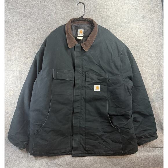 Vtg Carhartt C03 BLK Black Canvas Quilt Lined Union Chore Coat Men 3x? 4X? - Picture 1 of 8